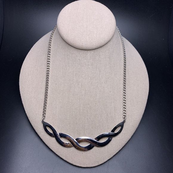 Sarah Coventry Bib Necklace Silver Tone Twisted Woven Design Look Signed Vintage - Picture 2 of 8